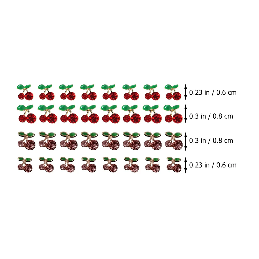 32 Pcs Cherry Nail Jewelry Charms for Women Nails Red Rhinestones DIY Gems Japanese-style and