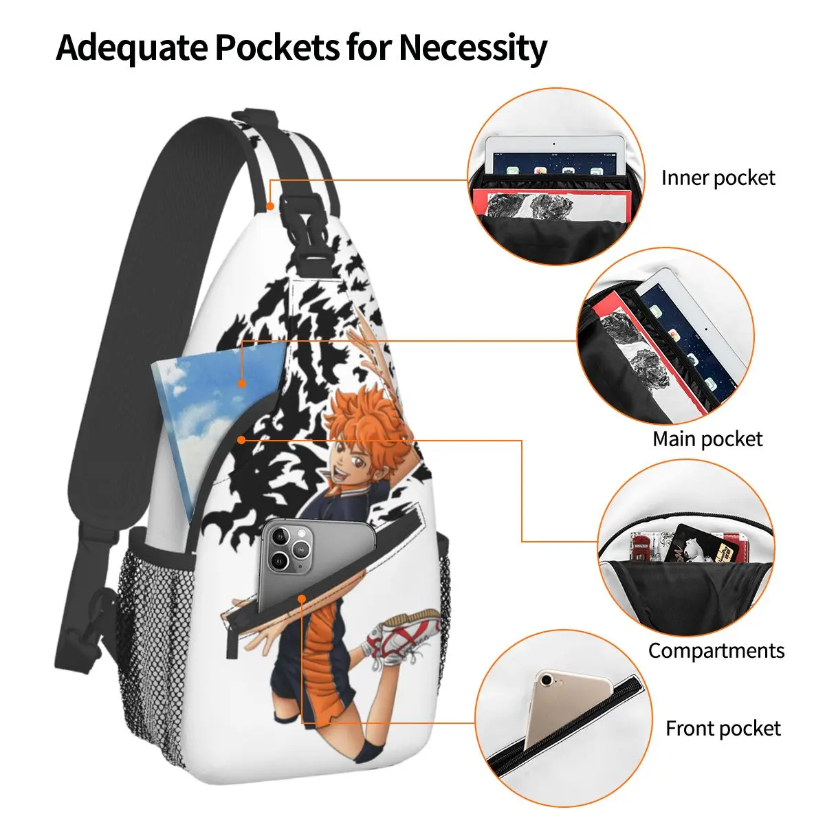 Haikyuu Anime Crossbody Sling Bag SmallChest Bag Bokuto Volleyball Manga Shoulder Backpack Daypack Hiking Travel Travel Satchel