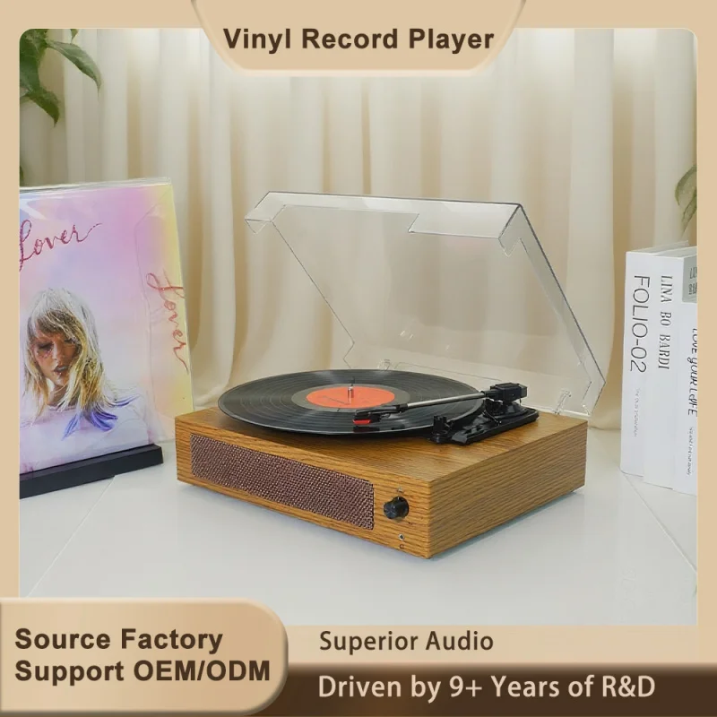 

TR108A OEM ODM Brown Vintage Retro Type-C Vinyl Record Player Hi-Fi Turntable with Built in Speakers for Home Use Outing Gift