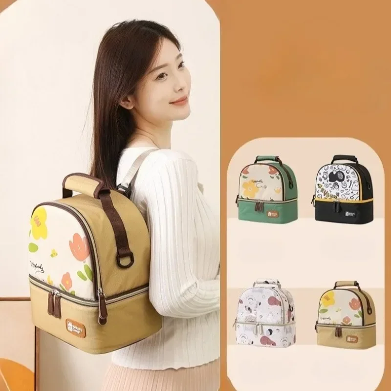 

Fashion Insulation Double Layer Pack Solid Color Large Capacity Mommy Bags Travel Picnic Portable Food Handbag Baby Bags Gifts