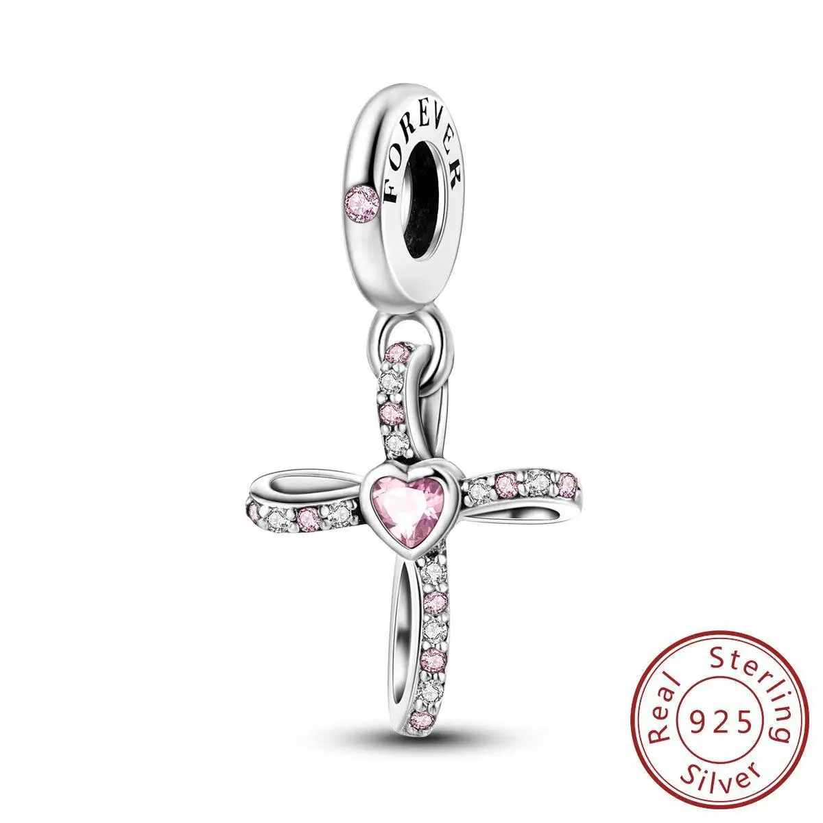 

925 Sterling Silver Charm Fit Original Pandora Clasp Snake Chain Bracelet DIY Pink Zircon Pendant For Jewelry Gift