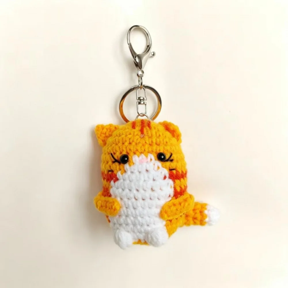 Cute Handmade Crochet Kitten Keyring Handwoven DIY Crafts Cat Doll Pendant Mini Multi-color Hand Cat Keychain For Bag Pendant