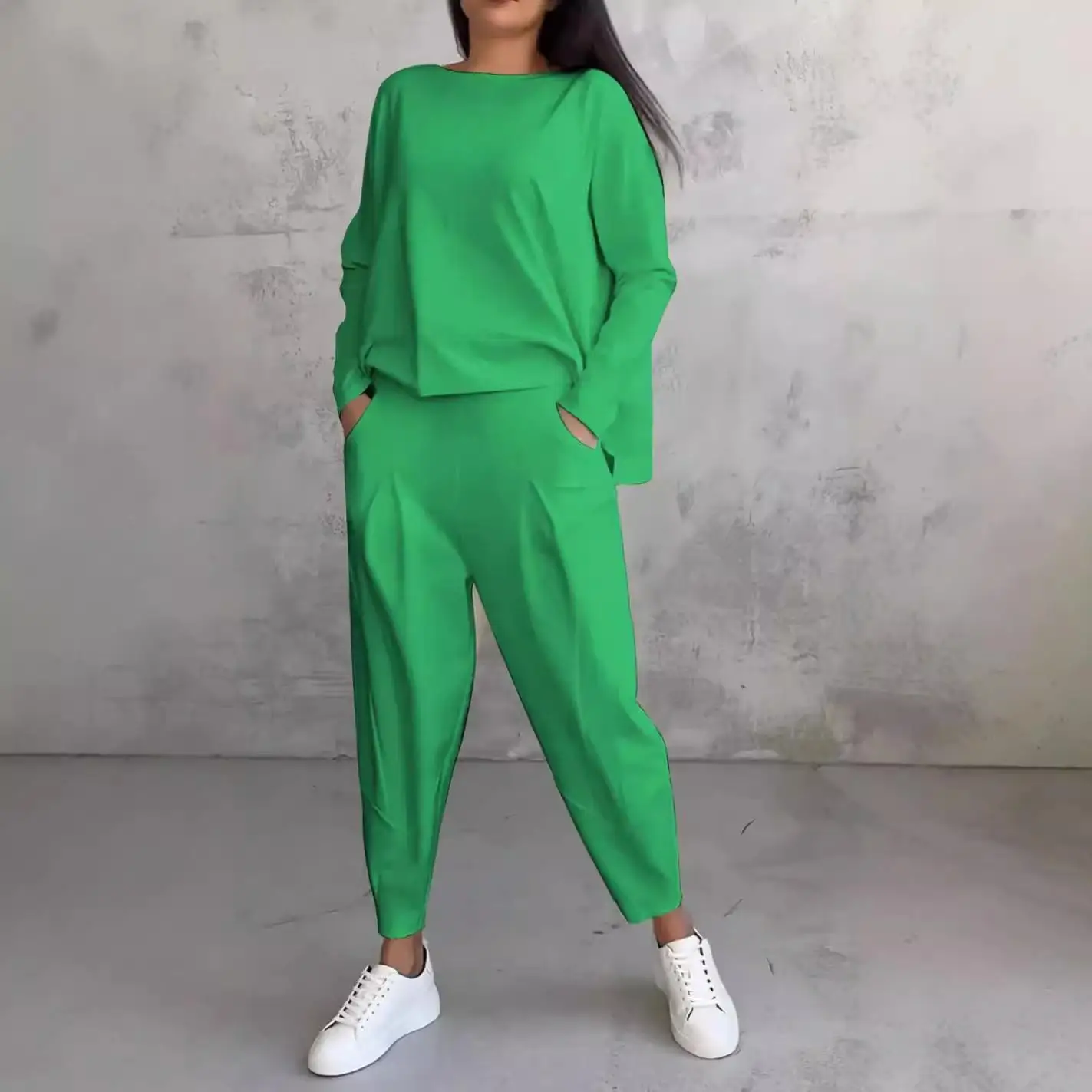 Women's Two-Piece Long Sve irt Set Single Legged Design Faionable Commute Sle Pure Color Nine-Piece Pants Autumn Col...