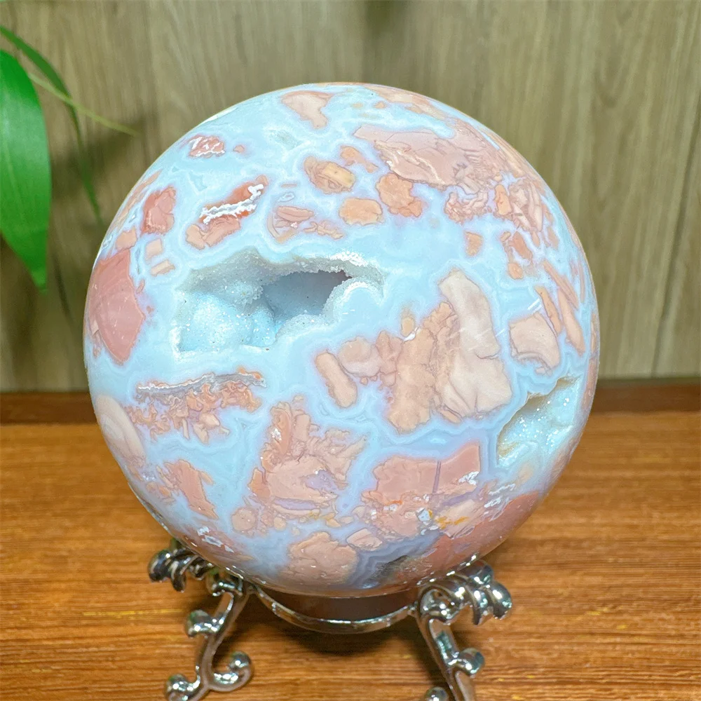 

Natural High-Quality Pink Agate Geode Sphere Quartz Healing Crystal Energy Reiki Meditation Home Decoration Lucky Gifts + Stand