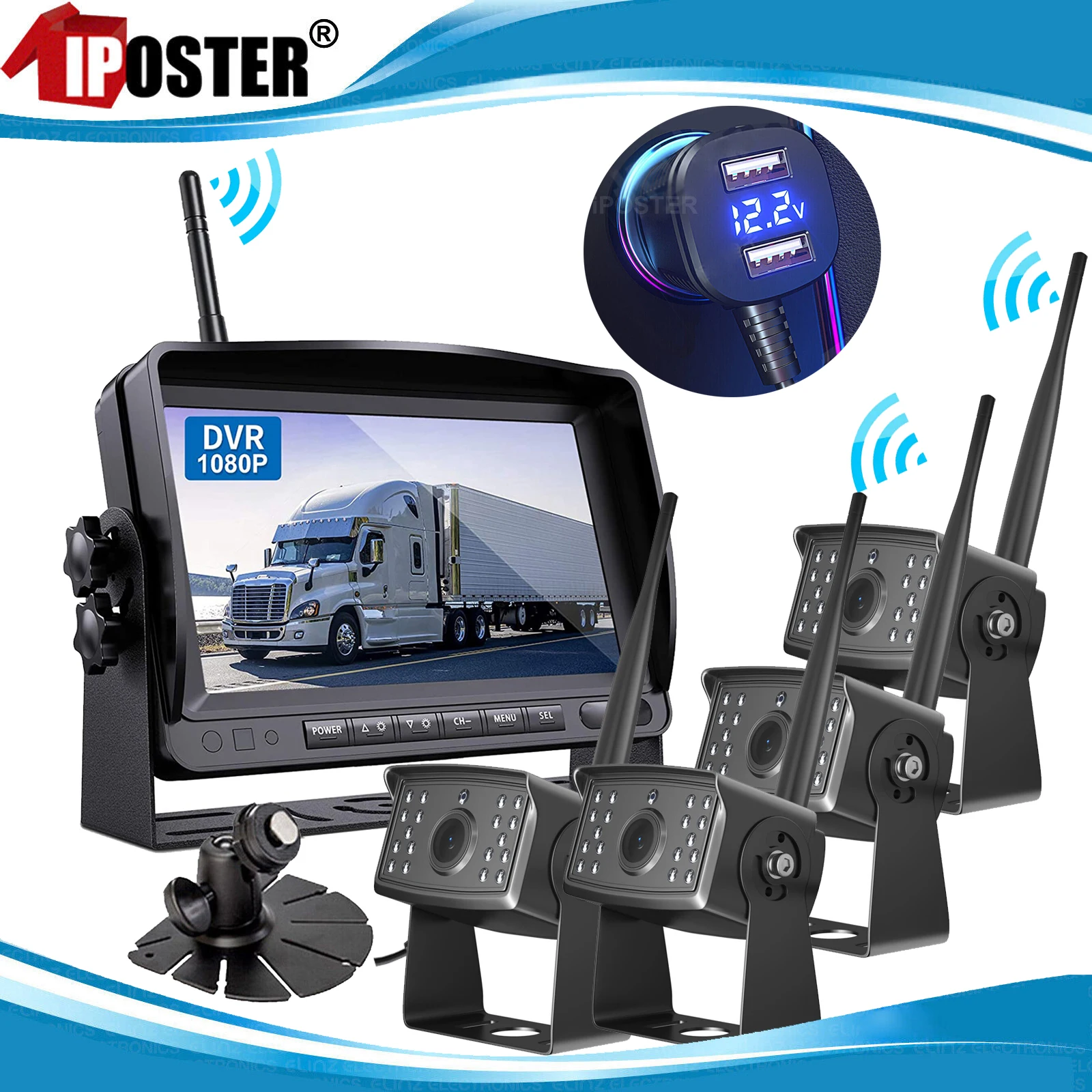 iPoster Wireless AHD 7 inch DVR Monitor 1080P High Definition Night Vision Reverse Backup Recorder Wifi Camera For Bus Car Truck