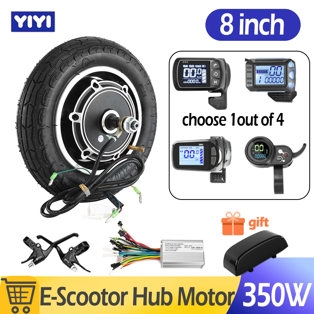 350W Electric Scooter Hub Motor Conversion Kit Pneumatic tyre Electric Wheel Hub Motor 10 inch for Scootor Drum brake