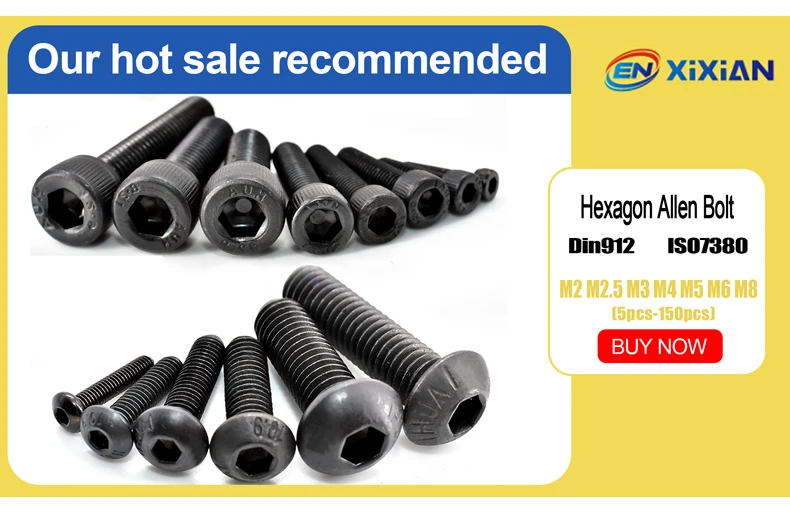 3-150pcs DIN7991 Black Steel 10.9 Hex Socket Countersunk ISO7380 G10.9 Round Allen Hexagon Socket Screw M2 M2.5 M3 M4 M5 M6 M8