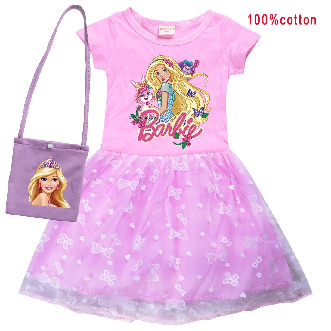 Barbie Kinder Kleidung Mädchen Barbie Kleid Sommer Ärmel Bogen Sommerkleid Baby Kinder Geburtstags feier Prinzessin Kleider