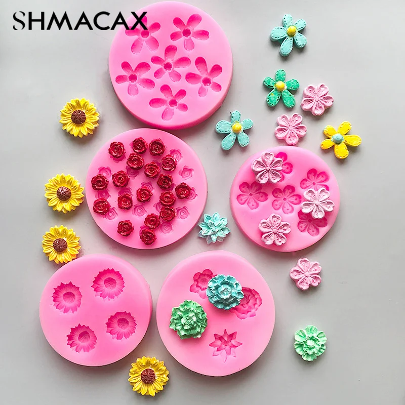 Multi-style Flower Collection Silicone Mold DIY Cake Embellished With Liquid Fondant Chocolate Decorative Kitchen Baking Mould