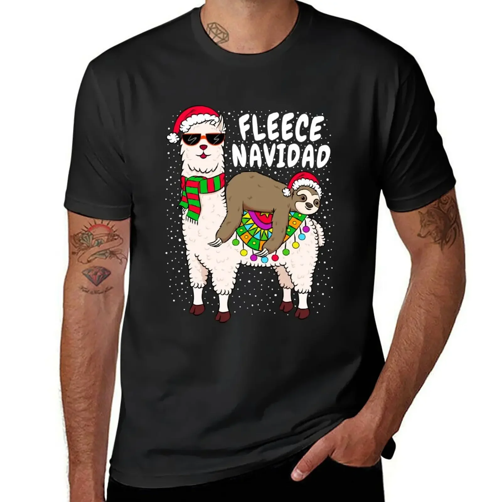 

Fleece Feliz Navidad Sloth Riding Llama Christmas Sweater T-Shirt designer shirts shirts graphic tee men