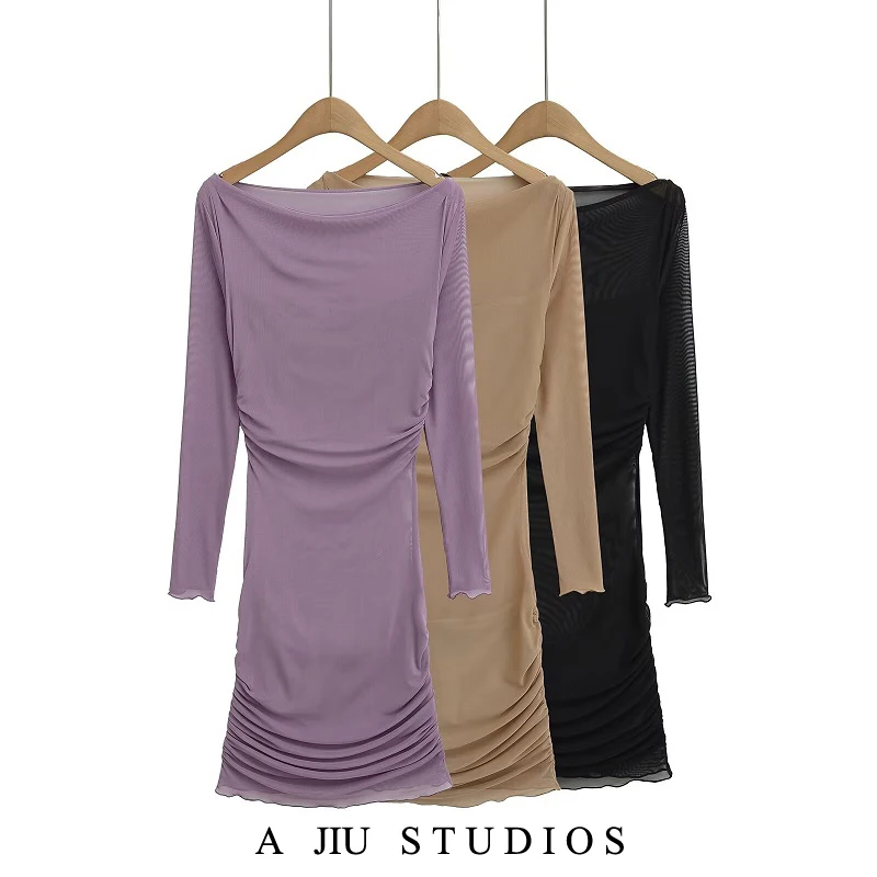 

Ele Long Sve One oulder Dr Women's Summer Slimming Me Sexy Bodycon ort Skirt Pure Color Polyester Spandex Blend