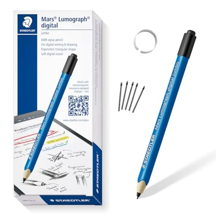 

Mars Lumograph Digital Stylus Pen with Eraser: No Charging EMR Palm Rejection 4096 Pressure Sensitivity Levels Natural Writing