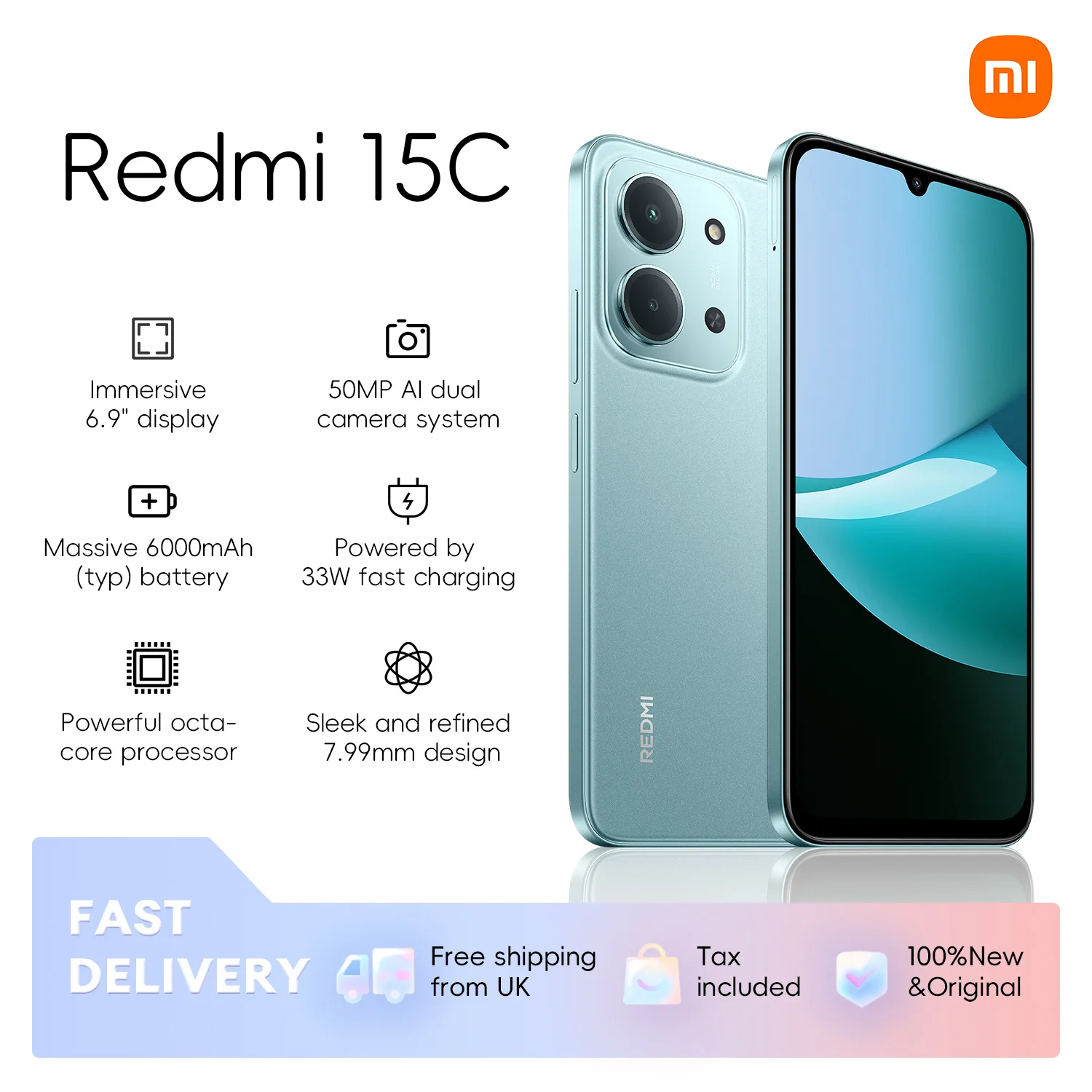 كاميرا Xiaomi Redmi 15C 4G 128GB/256GB 6.9 بوصة 120 هرتز كاميرا 50 ميجابكسل MediaTek Helio G81-Ultra معالج 6000mAh 33W بصمة جانبية