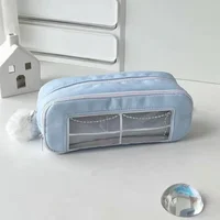 Estuche de lápices sencillo de moda coreana para niños, bonito almacenamiento de papelería de Color sólido, bolsa para bolígrafos de gran capacidad, suministros escolares