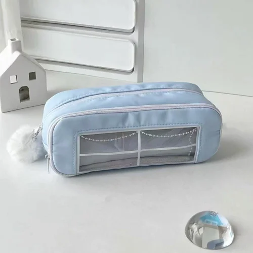 Imagen 1 del producto Estuche de lápices sencillo de moda coreana para niños, bonito almacenamiento de papelería de Color sólido, bolsa para bolígrafos de gran capacidad, suministros escolares