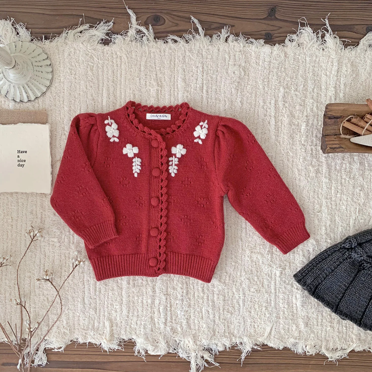 deer jonmi 2024 Winter Toddlers Kids Knitted Christmas Sweaters Crochet Thicken Baby Girls Pullovers Red Sweater