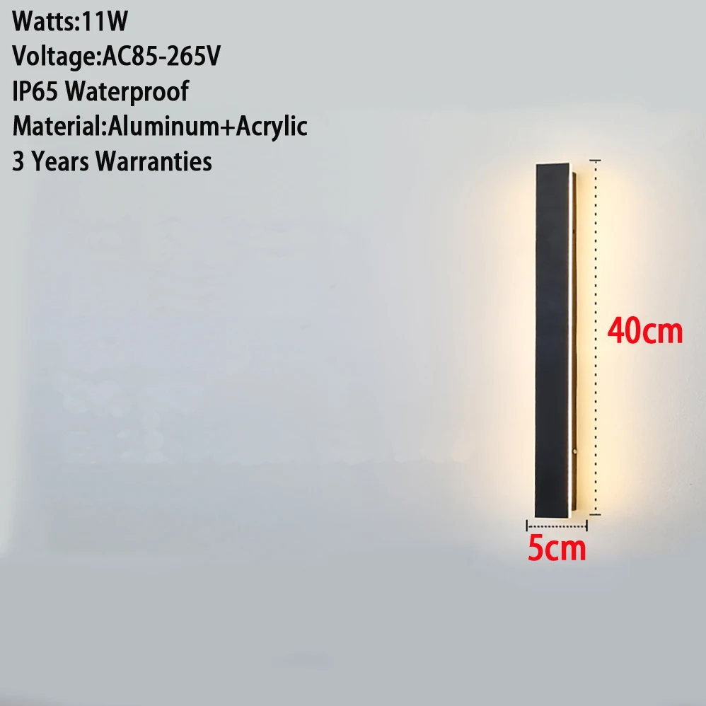 Lámpara LED de pared de AC85-265V para interiores y exteriores, resistente al agua IP65, estilo minimalista moderno, de longitud, luces de aluminio para porche y jardín