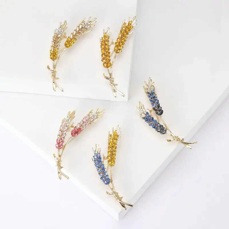 1Pcs Unisex Enamel Wheat Plant Pins Rhinestone Wheat Ear Brooches For Women Banquet Party Backpack Gifts Jewelry Accessories