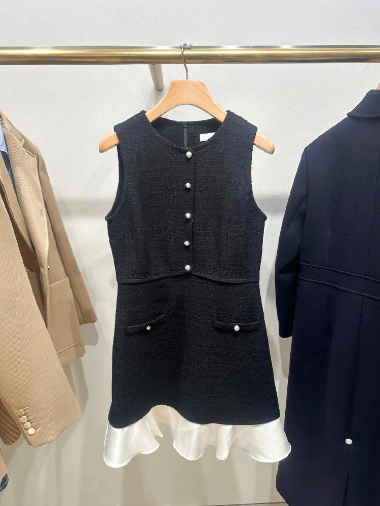 

S Home Nan You High End Women's Autumn Fi Tail Svel Dr Tweed Fabric Small Fraance Sle A-Line Skirt Dr