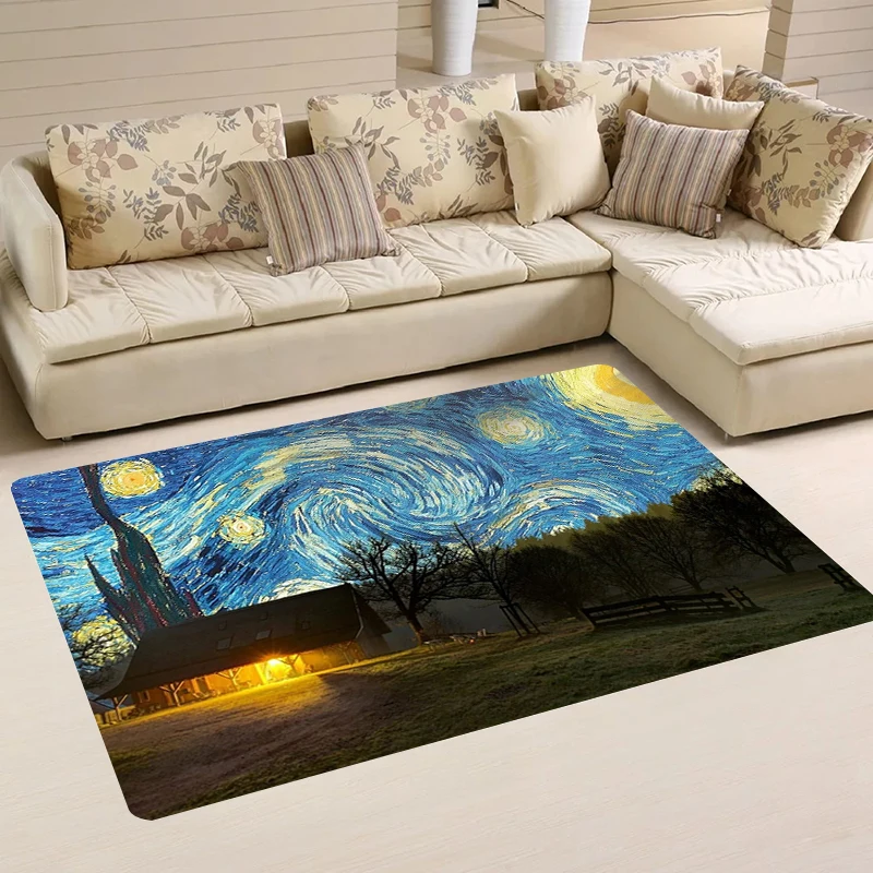 The Starry Night Foot Mat Van Gogh Balcony Field Room Rugs Colorful Flower Kitchen Rug Carpets Carpet Entrance of House Home