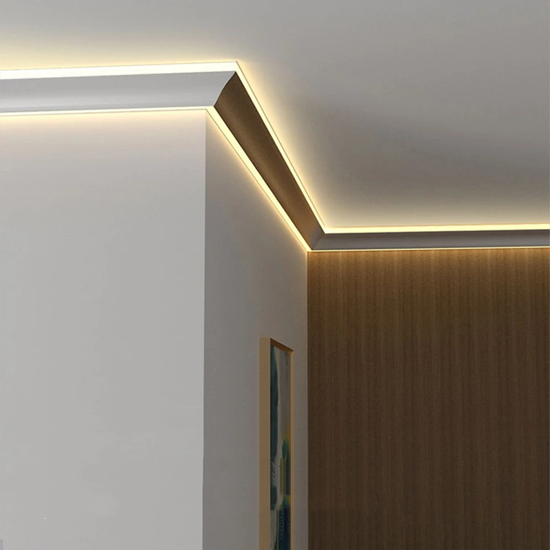 Lâmpada de linha de canto superior de teto grátis led perfil de alumínio superfície montada canal de luz linear teto luminoso linha de gesso