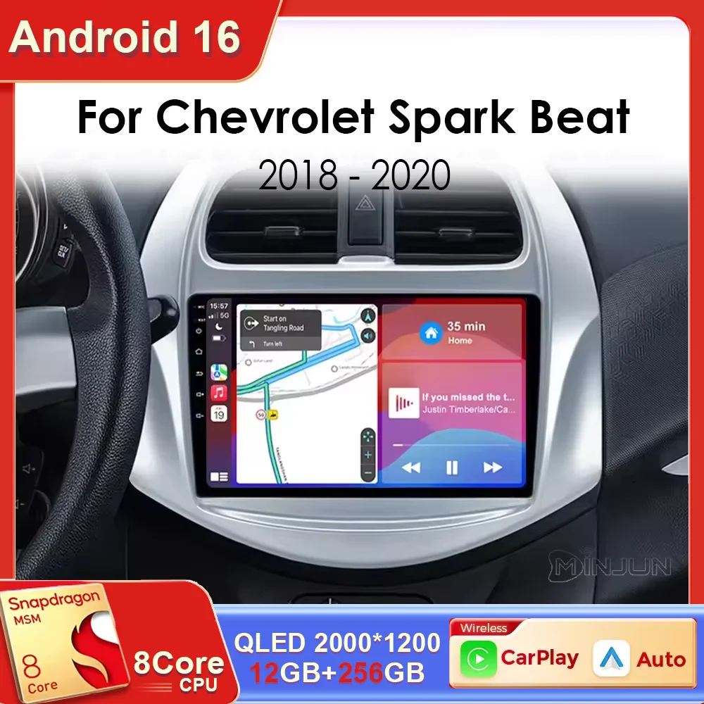 Radio Multimedia Android 16 para Chevrolet Spark Beat 2018 2019 2020, Reproductor de Auto con Navegación GPS, Radio, 4G, WIFI, Carplay