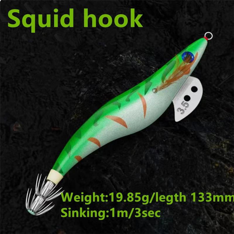 

Nightglow Wooden Shrimp Squid Hook Fake Bait For Sea Fishing, New Big Tail Mo Dou Lu Ya With Sound Beads