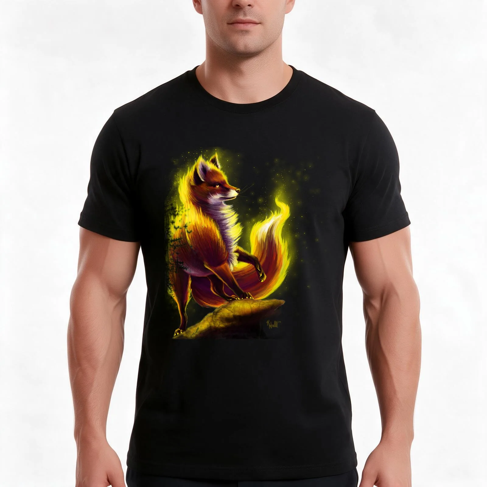 Fox Fire T-Shirt Summer Casual Cotton Tee Oversized Streetwear Tops Vintage Graphic Print Loose Fit Short Sleeve