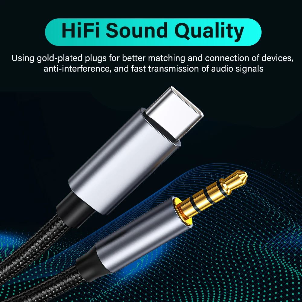 USB C to 3.5mm Jack AUX Audio Cable Car Speaker HiFi Headphone Headset Adapter For Samsung S23 S24 Xiaomi Mi Huawei Google Pixel