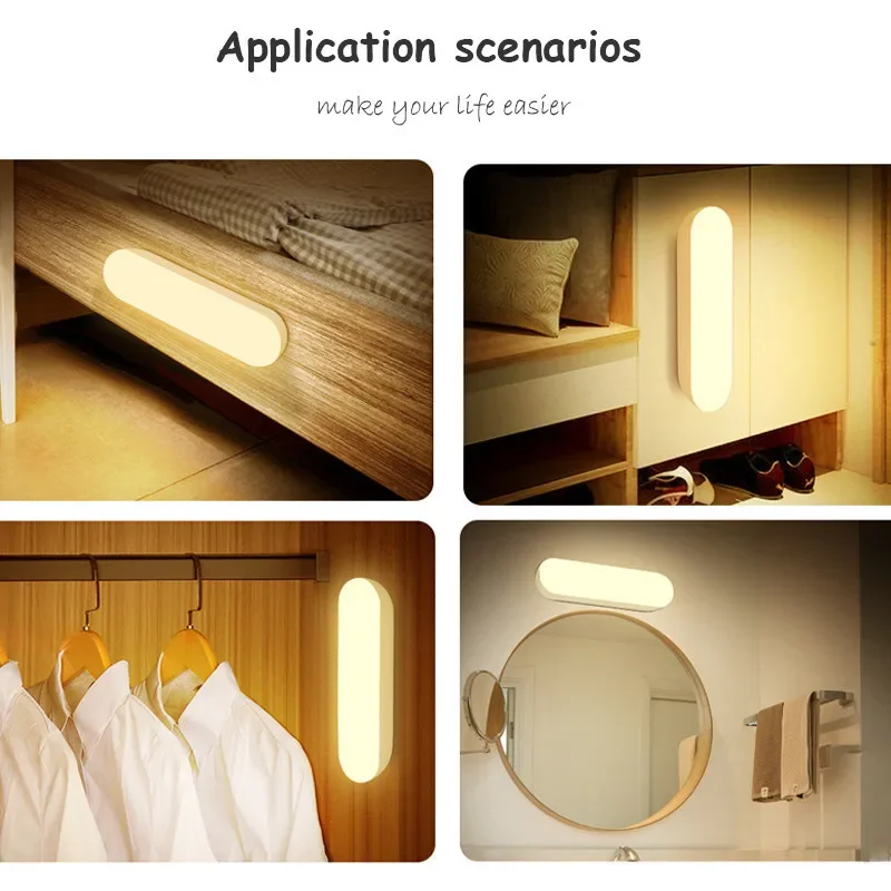 Wireless LED Motion Sensor Lamp Night Lights USB Rechargeable Magnetic For Wardrobe Room Closet Kitchen Aisle Tube Detector Bulb