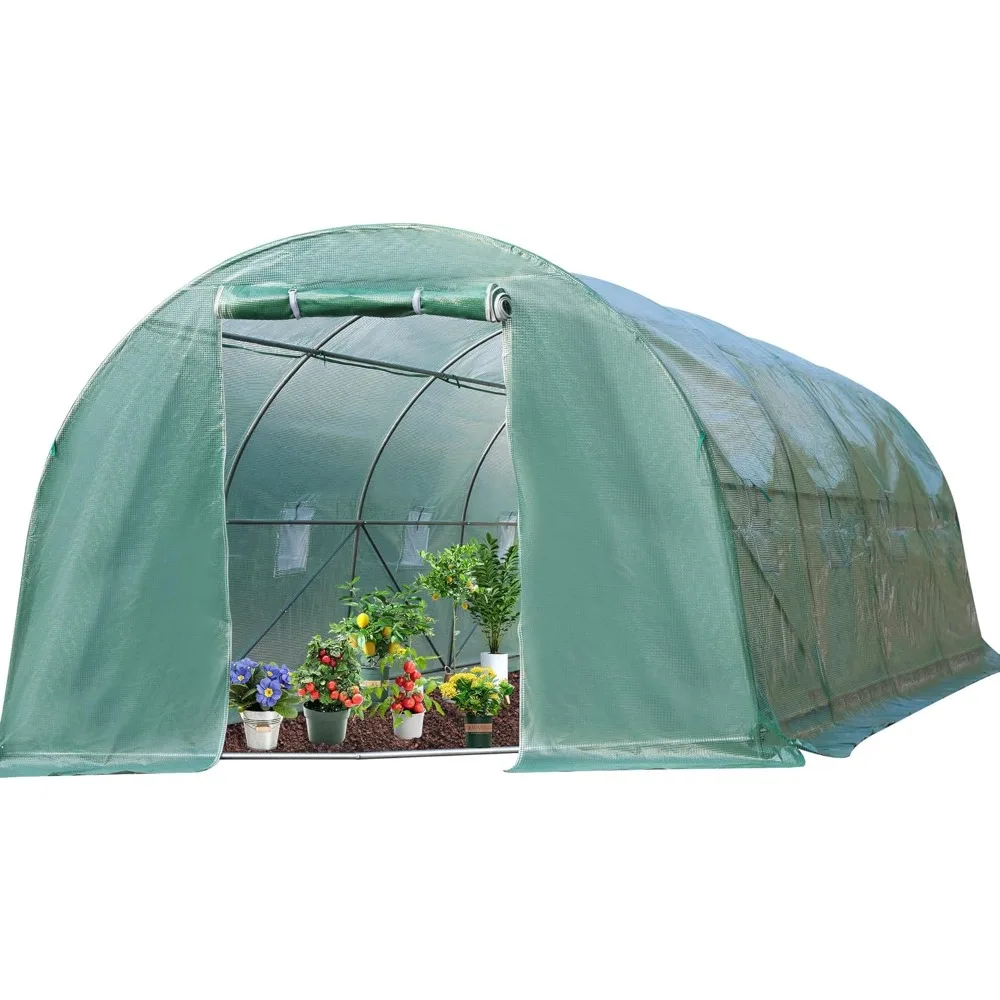 

20x10x7FT Greenhouse Tunnel Heavy-Duty Outdoor Gardening Shelter with Sturdy Metal Frame, PE Cover, Roll-Up Zipper Door