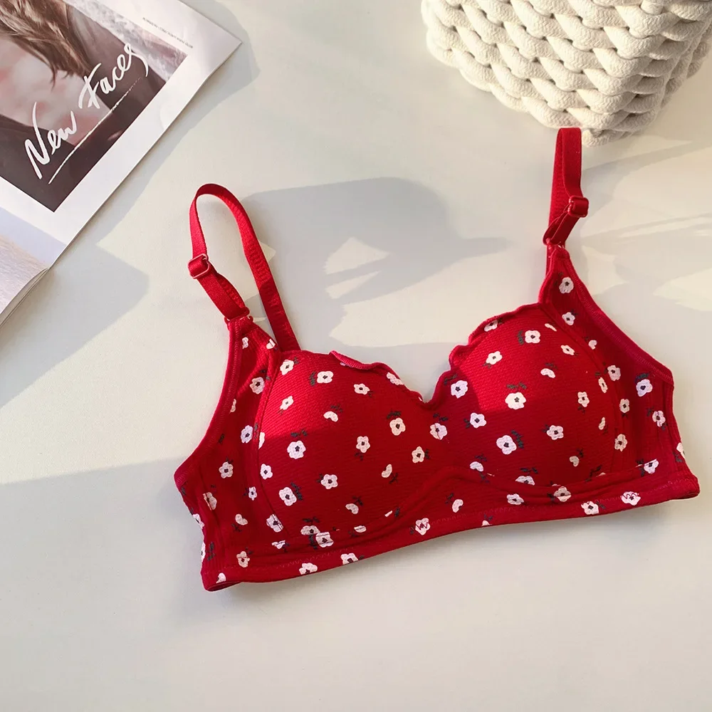 Red Fix Padded Bras Sexy One-Piece Corset Thin Floral Wireless Underwear Push Up Seamless Cozy Lingerie Bralette Soutien Gorge