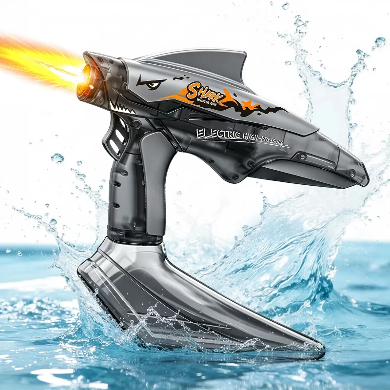 Extrem Schnelle Elektrische Hai-Wasserpistole für Kinder mit LED-Licht, Automatische Wasserblaster, Sommer-Outdoor-Schießspielzeug für Kinder
