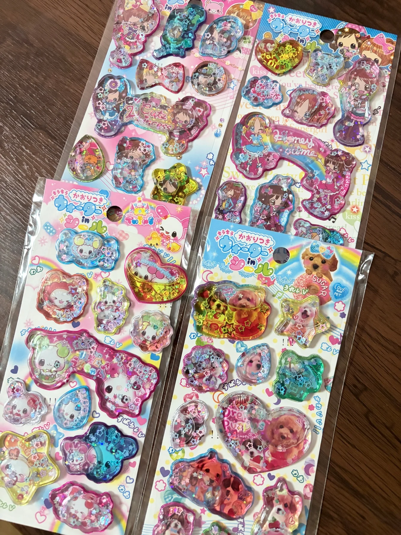 Pegatinas 3D Kawaii Japonesas con Purpurina - Calcomanías de Dibujos Animados de Niña y Cachorro para Scrapbooking, Diarios, Fundas de Teléfono