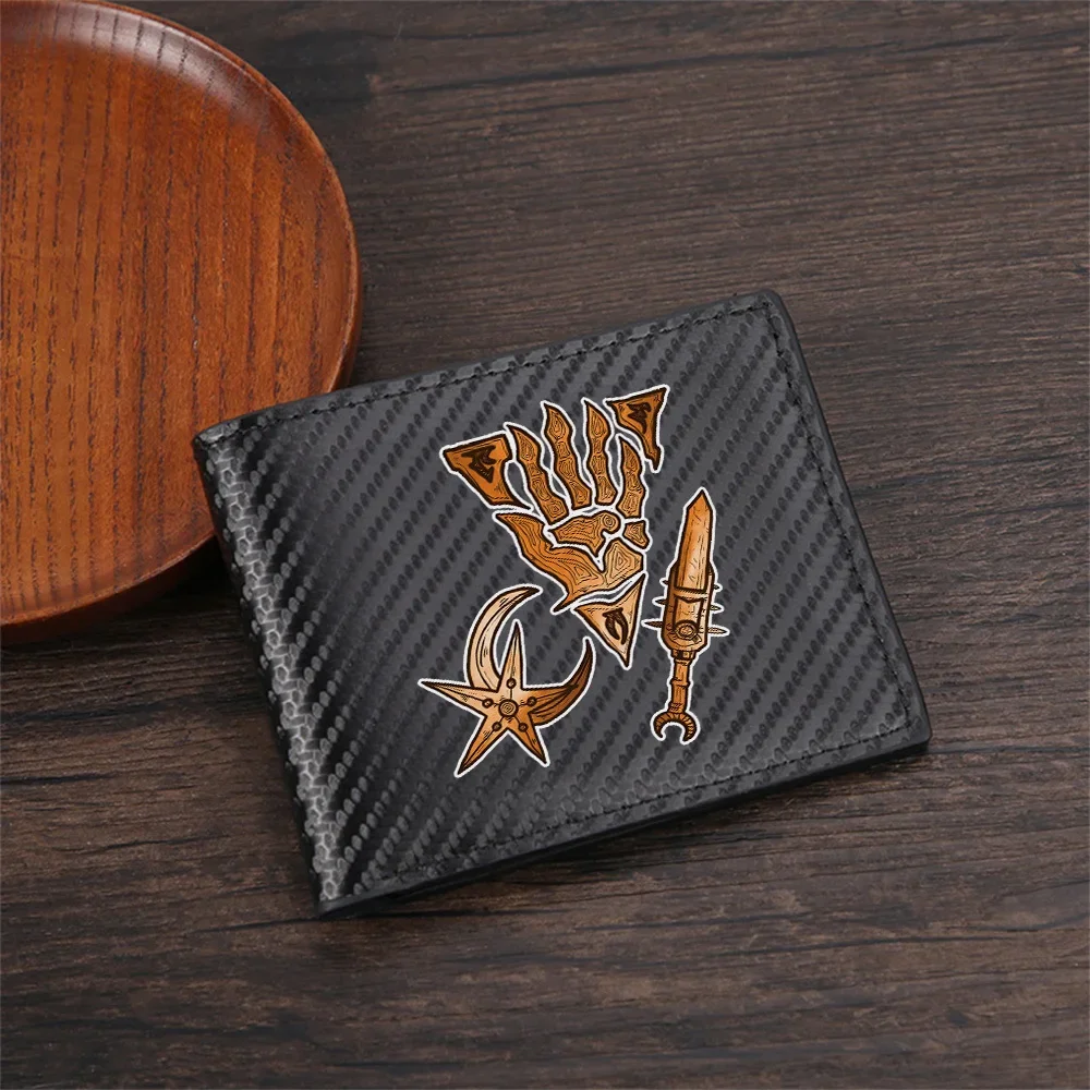 Wooden hand,blade,star,and triangles. Men's Wallets Simple Business Modern Stylish Printing Design Gifts For Father Boyfriend Ch