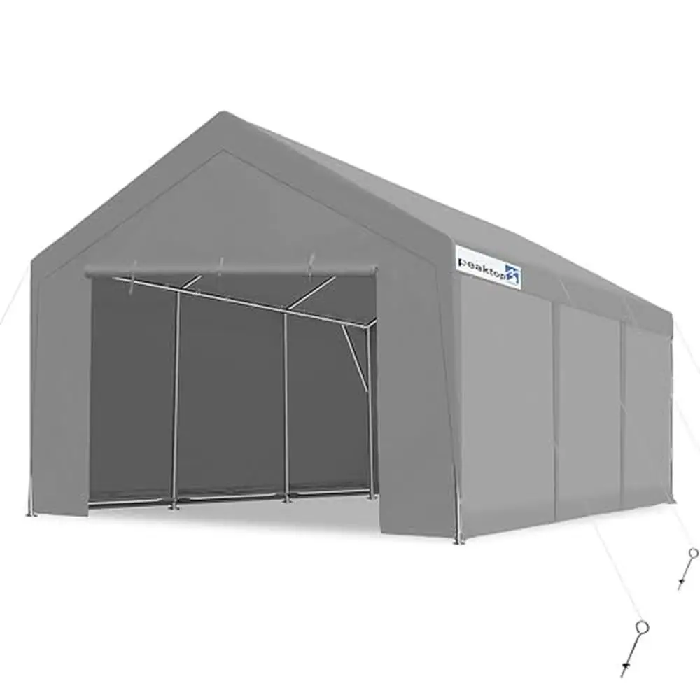 12x20 ft Portable Car Canopy Garage Tent Boat Shelter with Reinforced Triangular Beams & Ground Bar Heavy Duty Carports Parking