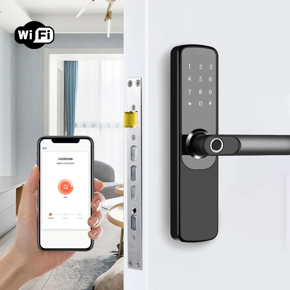 serrure-de-porte-intelligente-application-tuya-telecommande-empreinte-biometrique-voiture-intelligente-mot-de-passe-deverrouillage-par-cle-charge-d'urgence-usb-menage-hotel