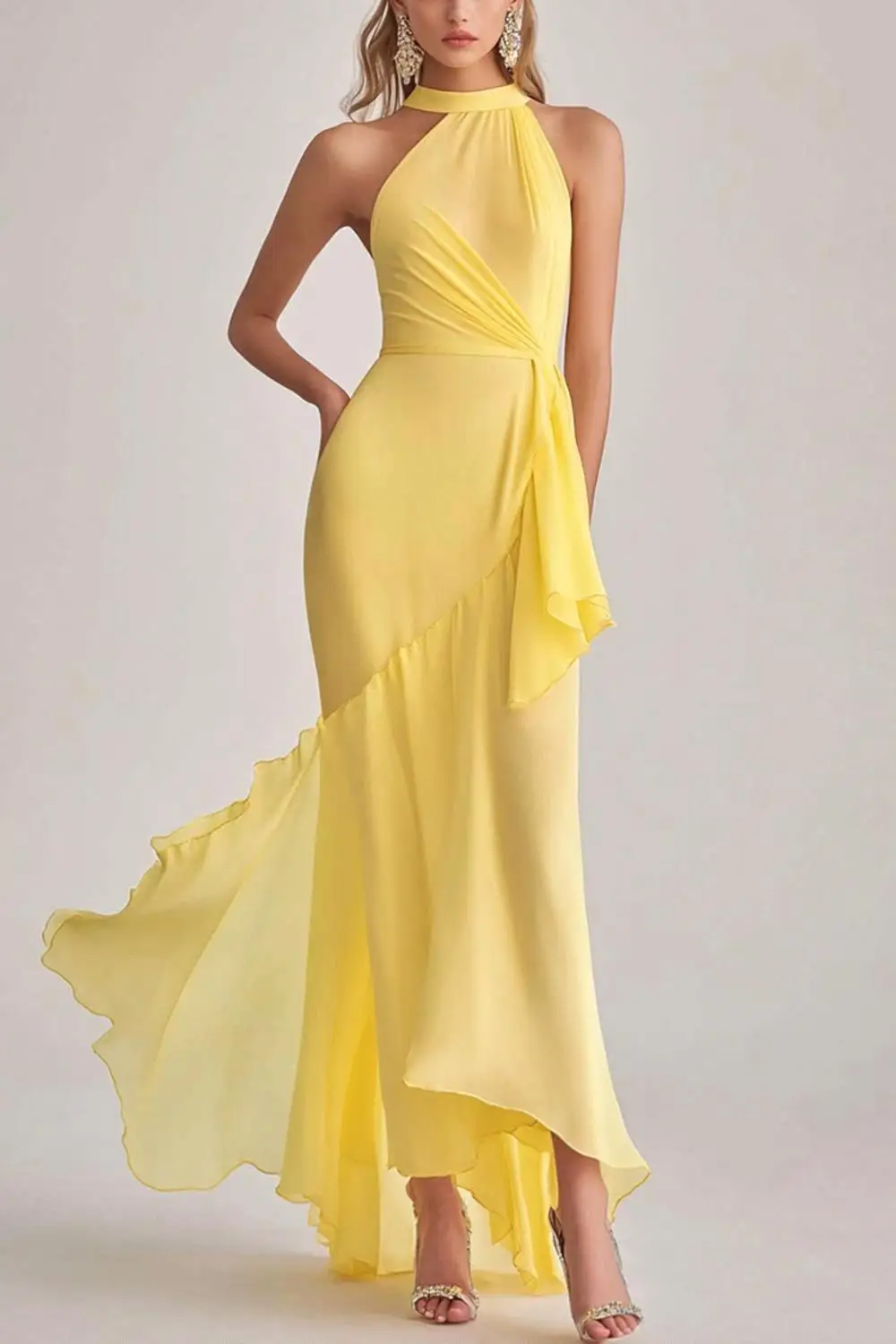 

Costomized Women's Formal Chiffon Evening Gowns Yellow Party Dress Birthday Dresses for Woman Hallter Summer Dresses 2026