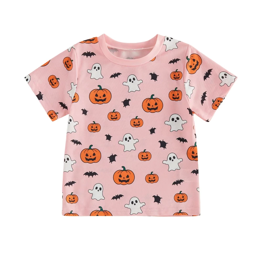 1-6 Jahre Kinder Jungen Mädchen Halloween T-Shirts Modische Kurzarm-Rundhals-Tops mit Cartoon-Print Kleinkind T-Shirts – Detail 4