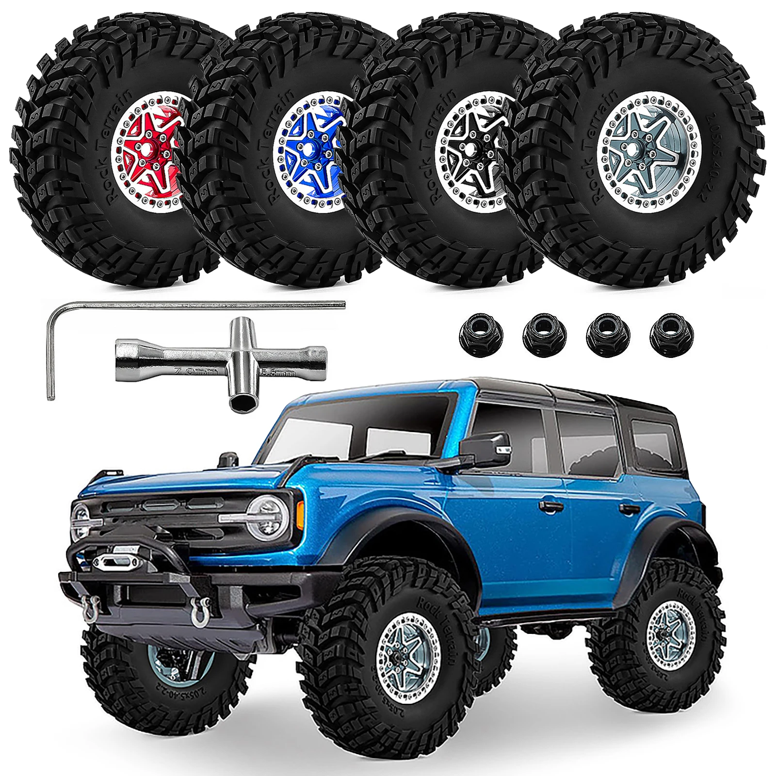 

4pcs Aluminum 2.2 inch Beadlock Wheel Tire Set for 1/8 Axial AXP8 1/10 SCX10 II III 90046 AXI03007 TRX4/6 Wraith RC Crawler Car