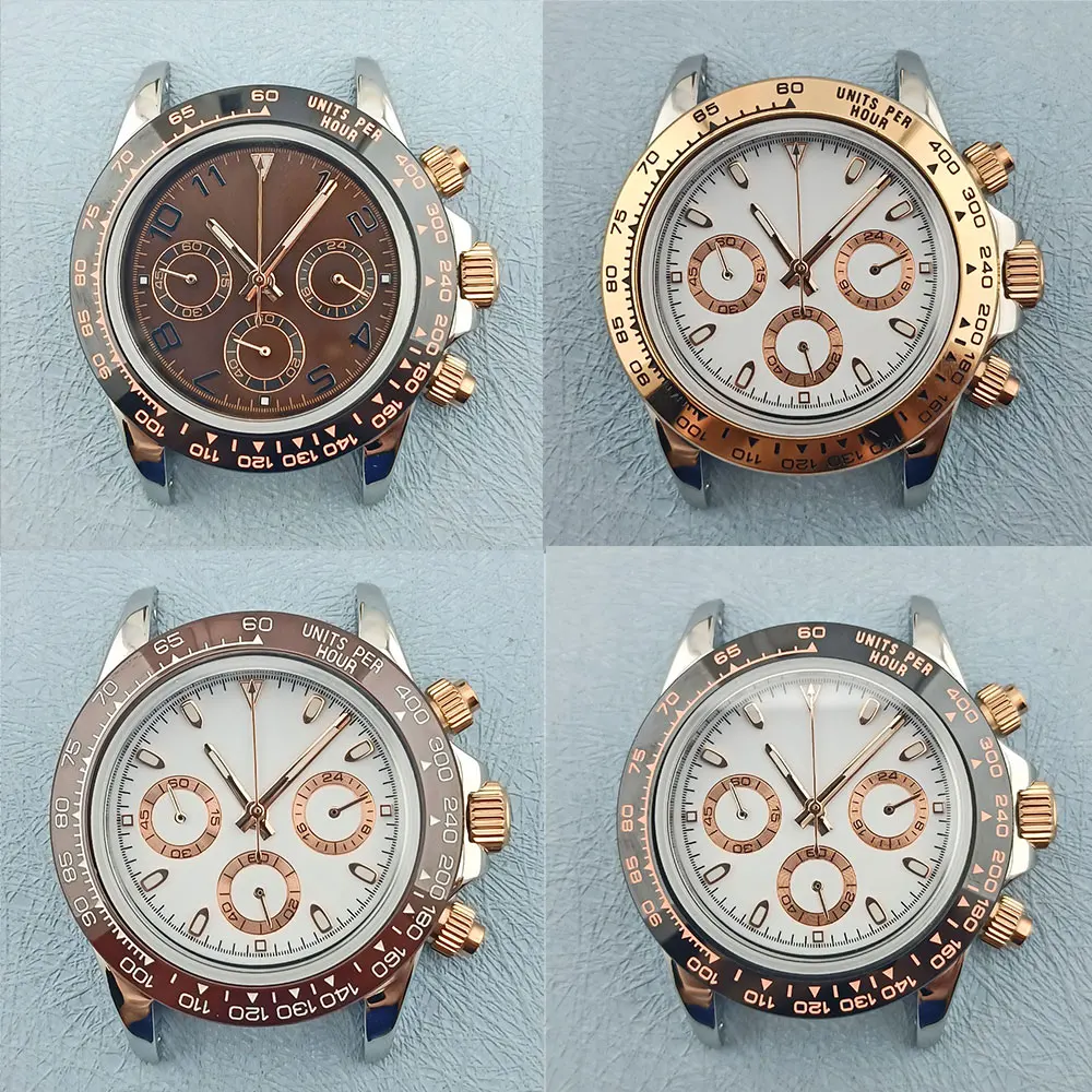 Custom LOGO 39.5mm VK Series 63 Man Rose Gold Crown Watch Case 316L Stainless Steel Sapphire Glass Chronograph Watch Waterproof