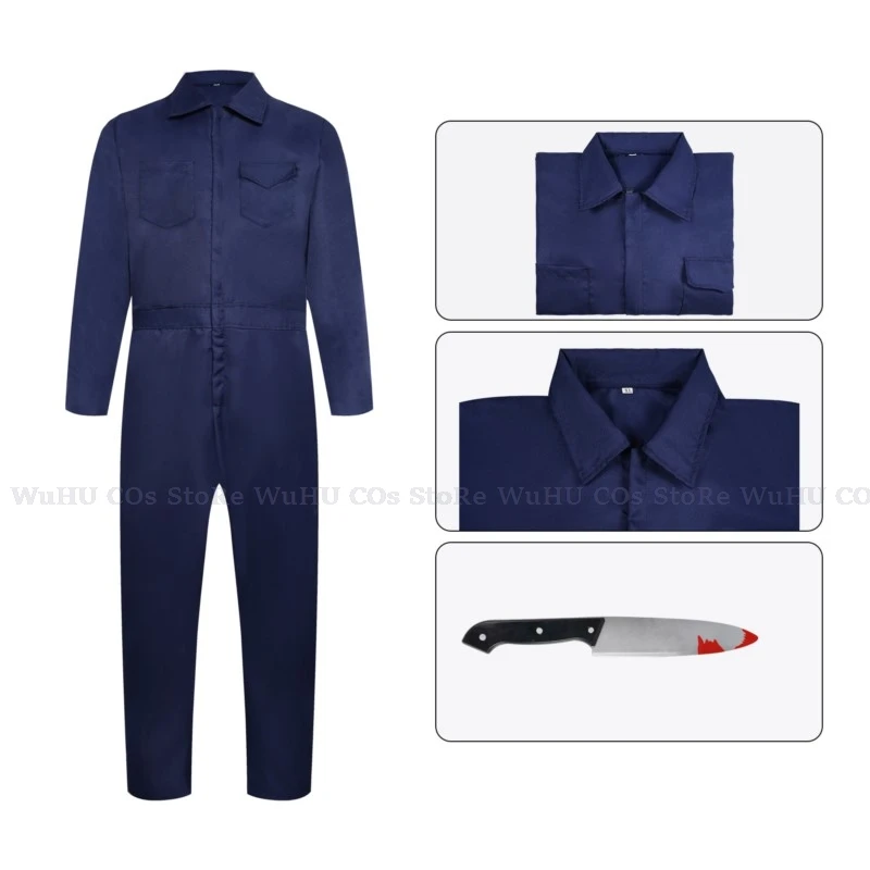 Michael Myers Cosplay Overalls Mann Bleichmittel Kostüm Outfits Bodysuit Maske Messer Halloween Karneval Anzug Kleidung