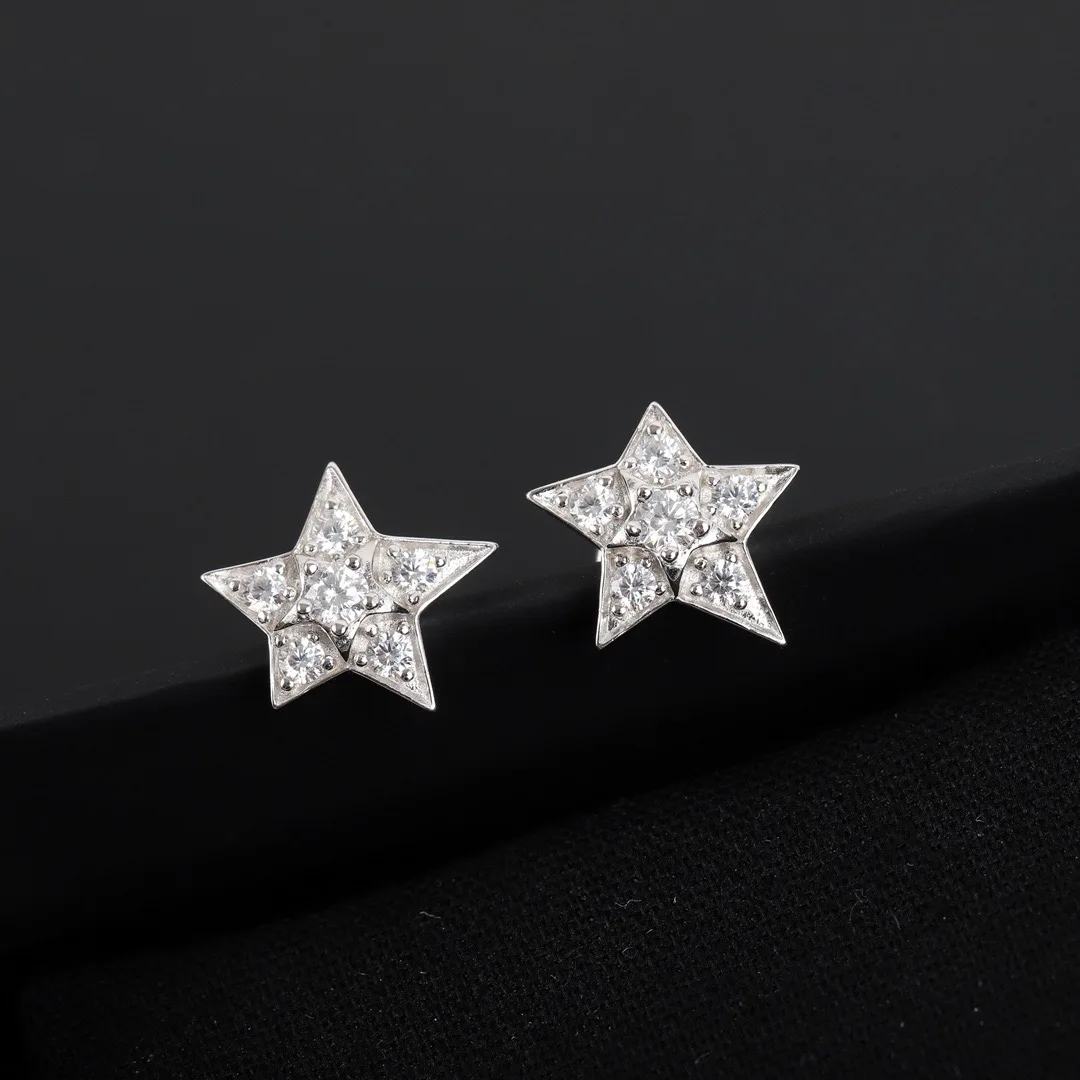 

Fashion S925 Sterling Silver Star Full Diamond Earrings Woman Luxury Jewelry Fine Gift