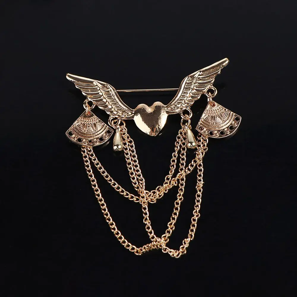 Trendy Men\'s Suit Angle Wing Heart-Shaped Chain Long Tassel Jewelry Fashion Accessories Brooch Pins Brooches