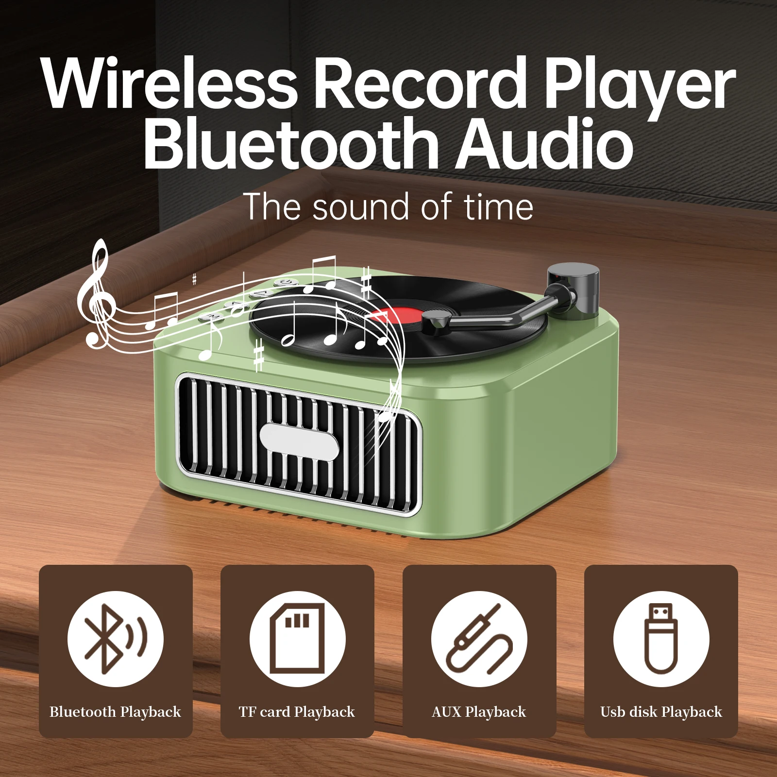 Mini Wireless Speaker Viny Record Player 360° Surround Hifi Sound USB Interface Retro Outdoor Portable Desktop Bluetooth Speaker