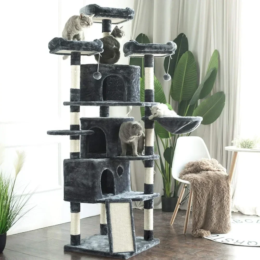 Cat Tree, 73.4 Inch Cat Tower With 3 Caves Toys for Cats Products XL Size Cat Tree Board 3 Cozy Perches Scratcher With