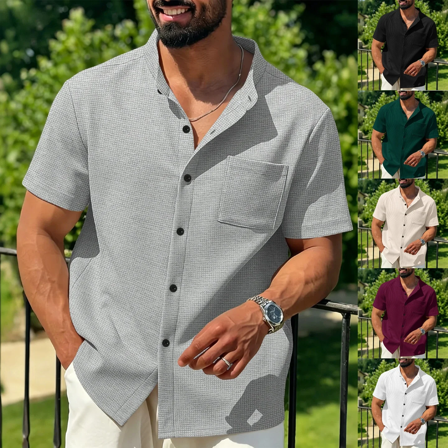 

Summer men's new style casual shirt, breathable and comfortable, with retro texture, urban and mature short-sleeved shirt