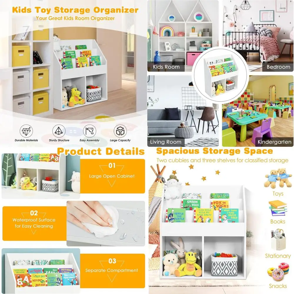 

Белая деревянная 3-ярусная подставка для книг с 2 отделениями для детей, идеальное решение для хранения в игровой комнате, спальне и детской.