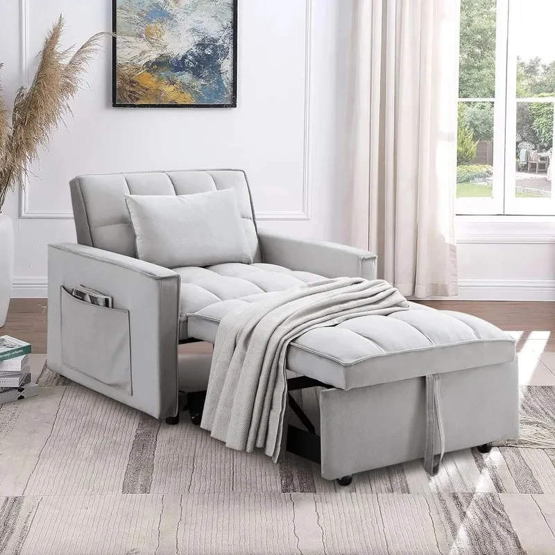 

Convertible Sleeper Sofa Chair Bed, Lounge Chair Indoor, Modern Single Couch for Living Room, Small Spaces, Velvet