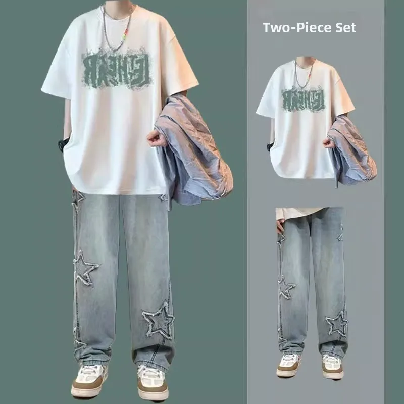 

Летний комплект: модные повседневные джинсы и спортивный костюм для подростков